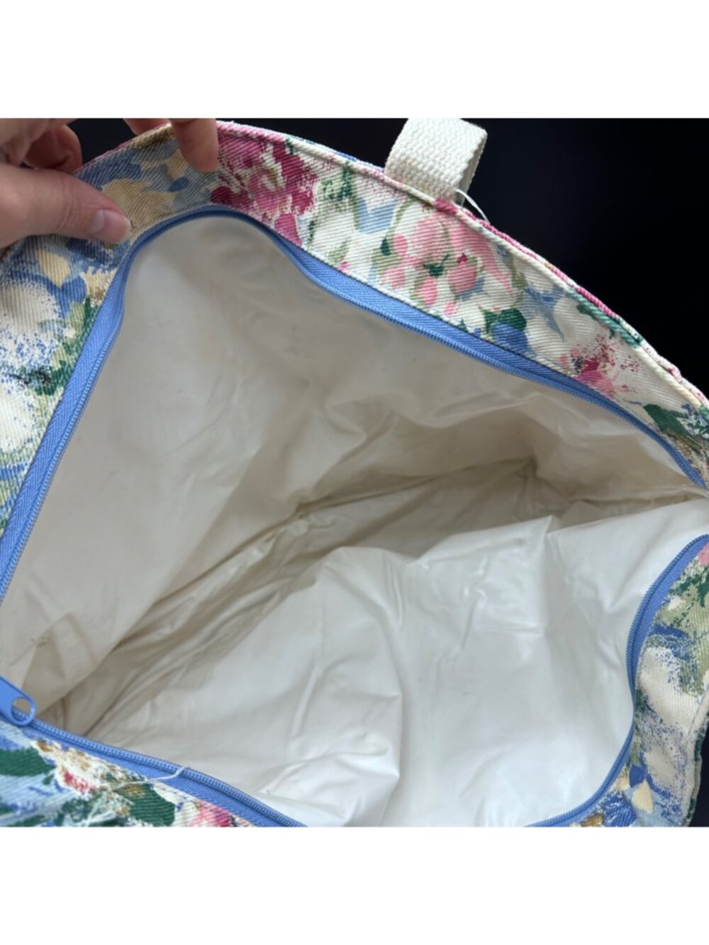 Vintage Tote Bag Floral Insulated Pink Blue Flowers Cottage Granny Dual Handles - Picture 4 of 11